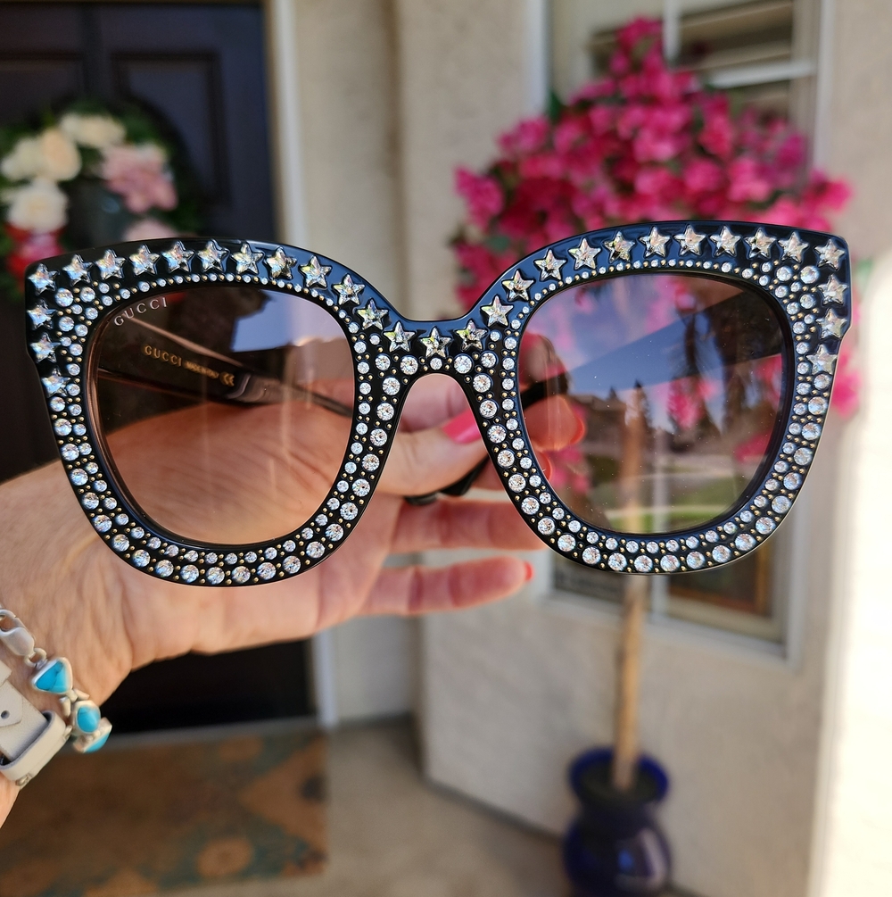 Gucci Hollywood Forever Black Crystal Star Studded Sunglasses